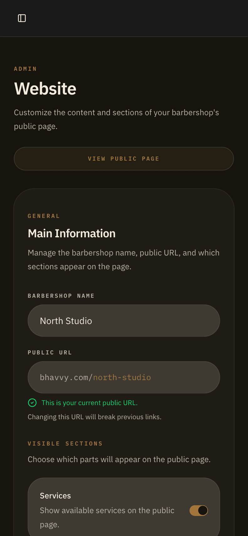 Bhavvy website editor on mobile